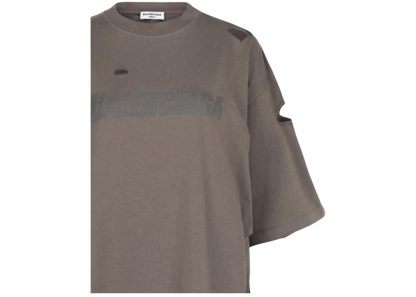 Женская футболка с принтом Balenciaga Distressed Graphic T-Shirt, Taupe — фото 3
