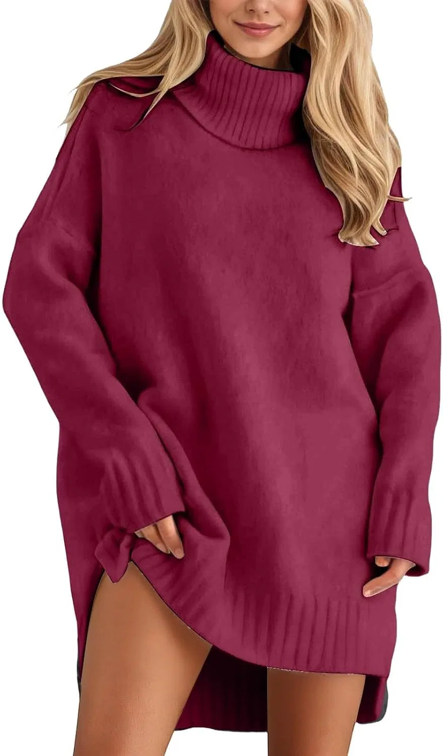 Женское платье-свитер с водолазкой Casual, Red