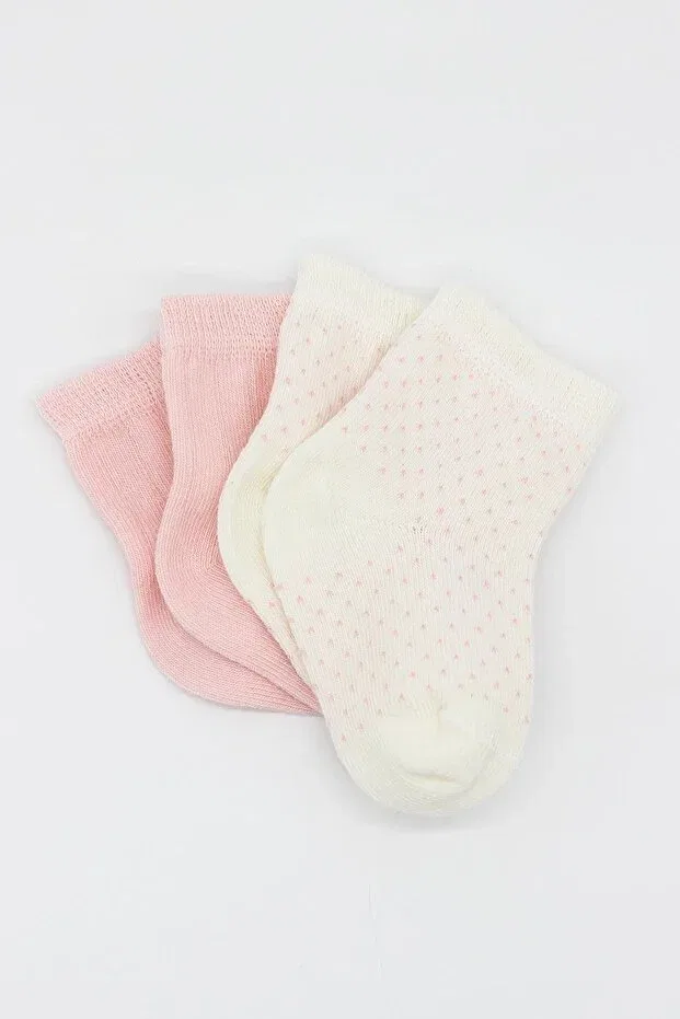 Детские носки с принтом Bistil organic seamless 2-piece point derby combed cotton socket baby socks Bistyle, Pink - Ecru — фото 3