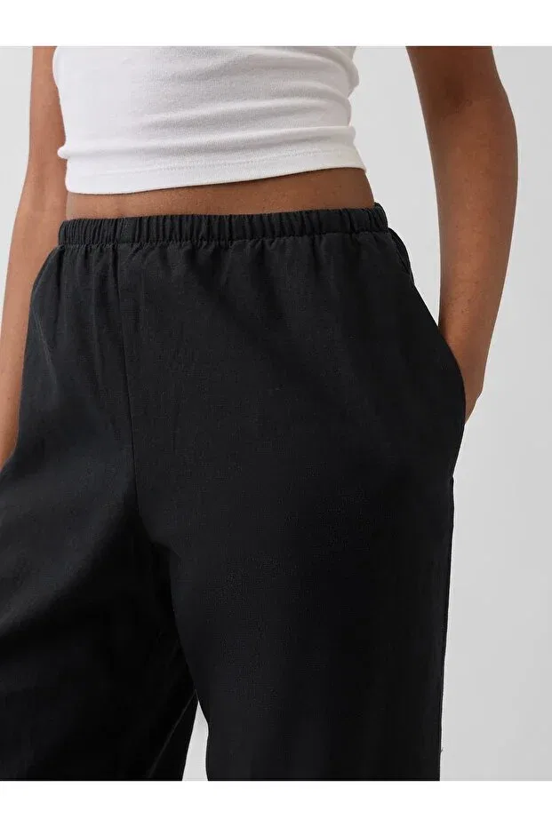 Женские широкие брюки из льна Gap, Black-008 — фото 4