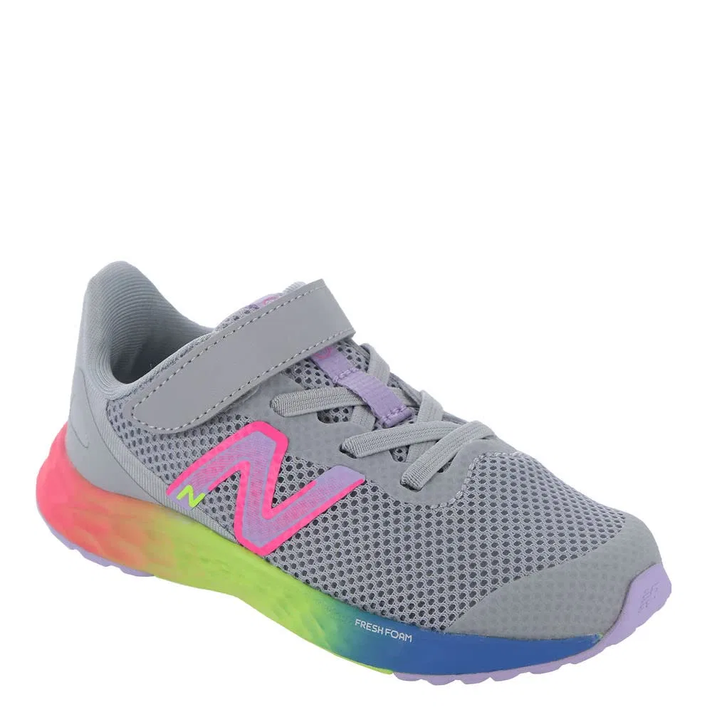 Детские кроссовки для девочек с шнуровкой Fresh Foam Arishi V4 Hook and Loop New Balance, Aluminium Clear Cyber Lilac Fluo Pink — фото 2