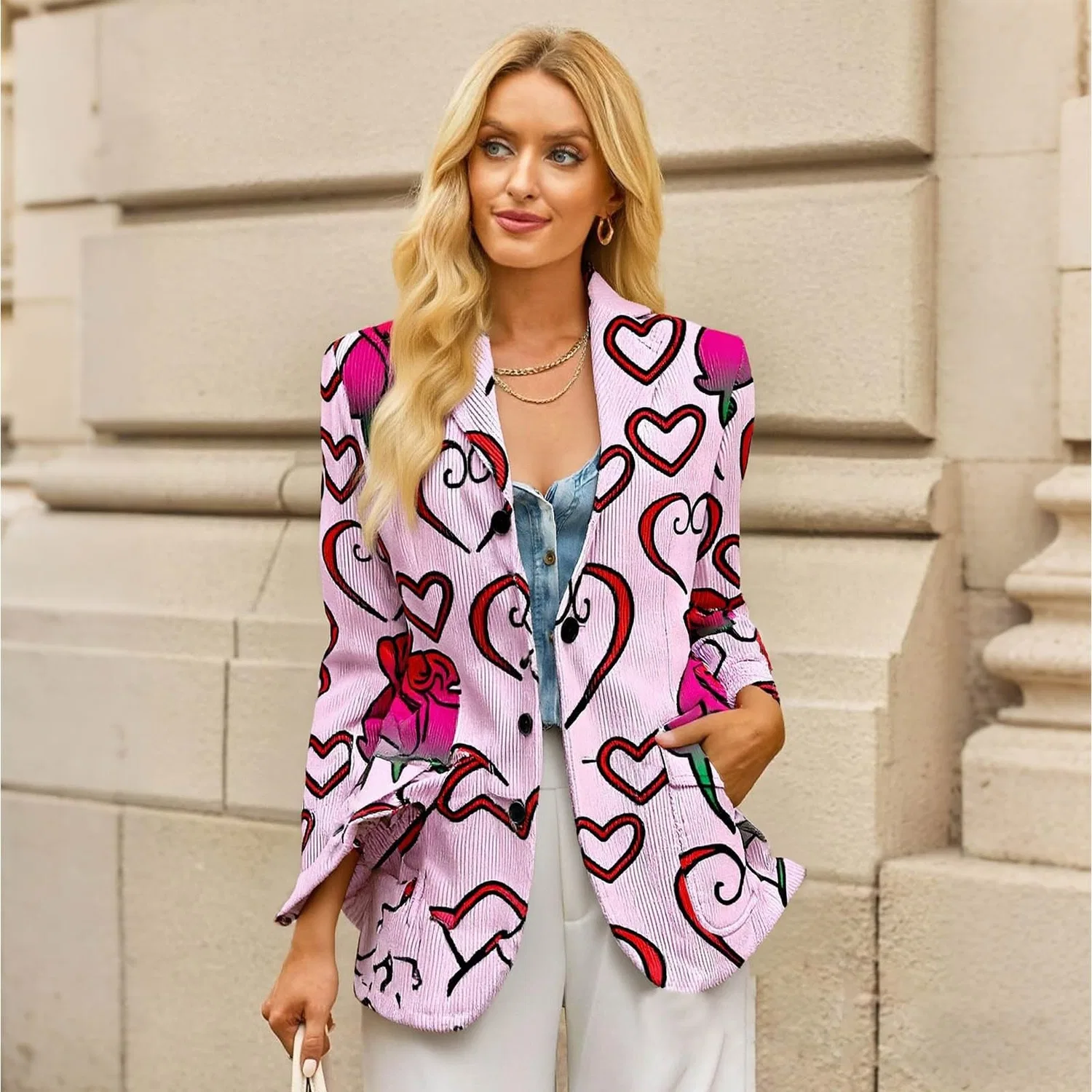 Женская куртка из вельвета с принтом Heart Print, Colore: Rosa — фото 3