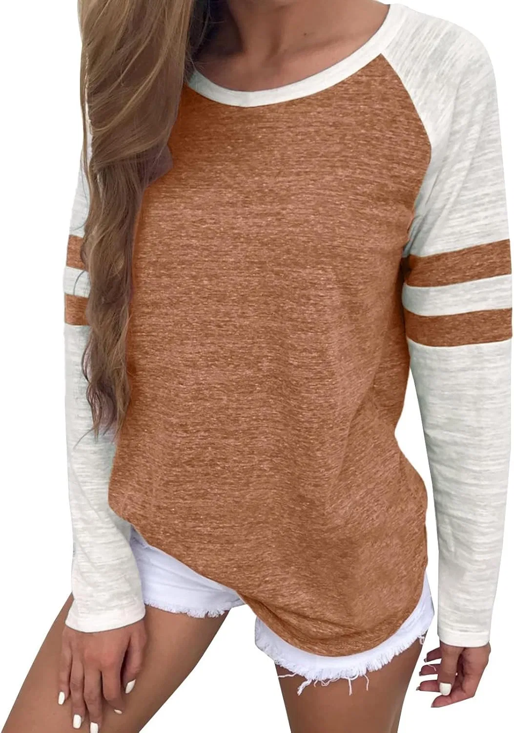 Женская свободная бейсбольная футболка Color Block, Brown — фото 2