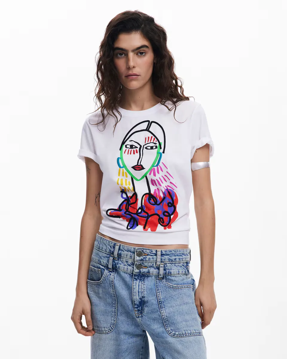 

Женская футболка с вышитым лицом Desigual, белый