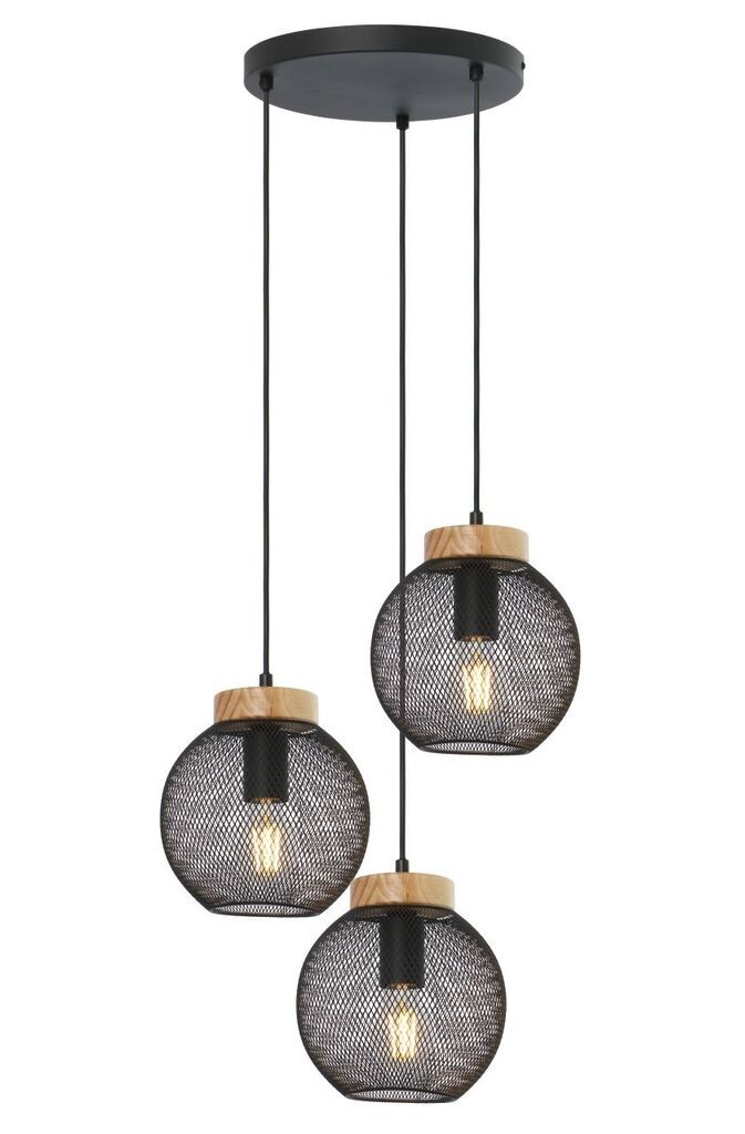 

Подвесной светильник Globo Lighting металлический черный матовый, дерево коричневое, металлическая сетка черная матовая, кабель ПВХ черный, высота может быть укорочена, ø: 440 мм, В: 1200 мм, без 3x E27 40 Вт 230 В.