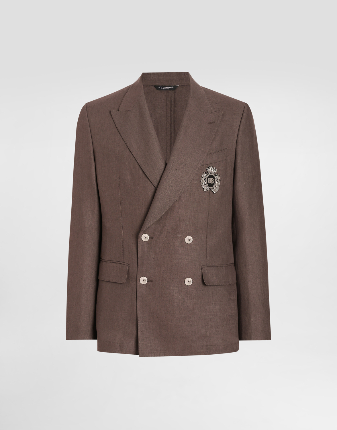 

Льняной двубортный пиджак с нашивкой Dolce & Gabbana, коричневый