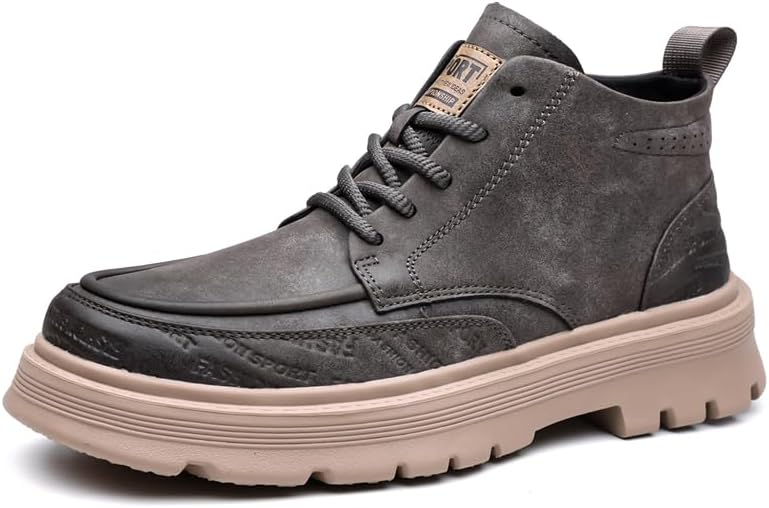 

Мужские ботинки из кожи, модные мужские британского стиля, новые нескользящие высокие спортивные ботинки для мужчин Sfwarmart, серый