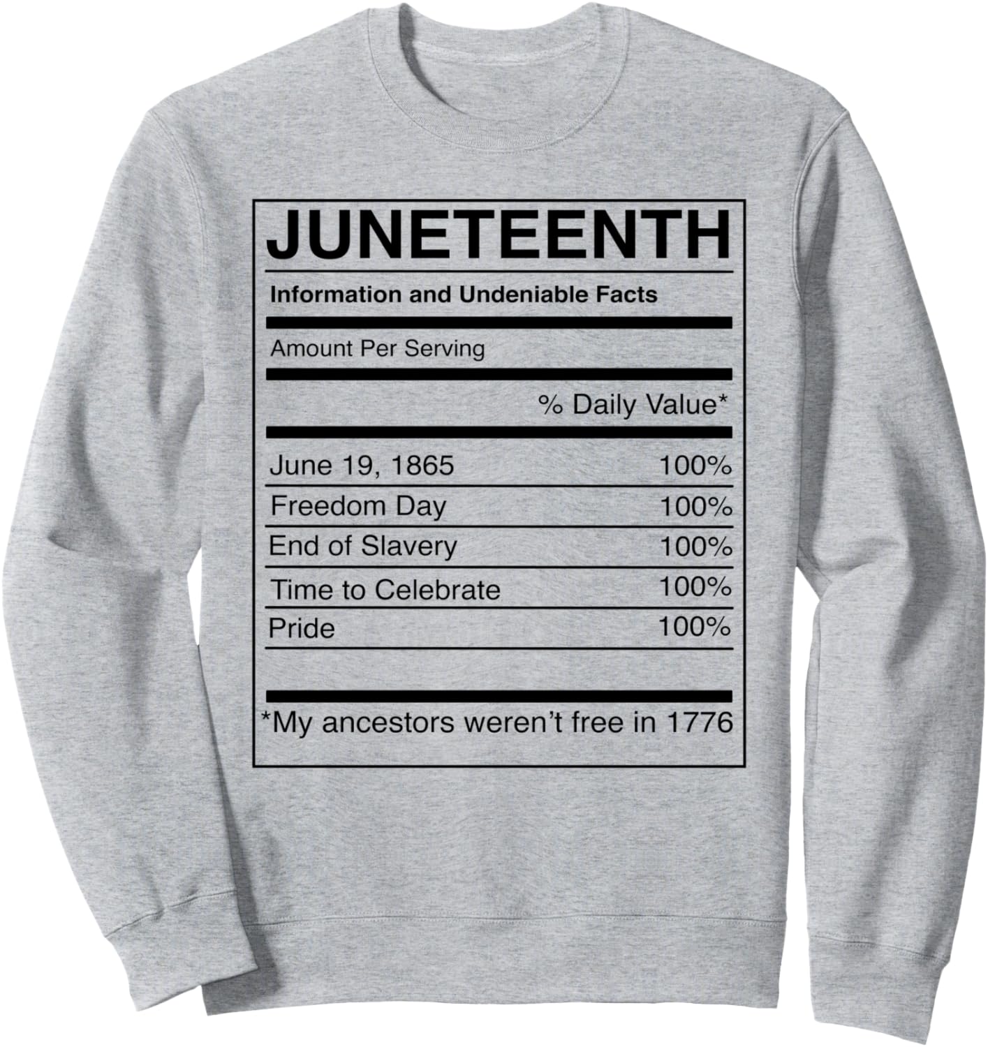 

Информация о пищевой ценности товара на этикетке JUNETENTH, 19 июня 1865 года, толстовка с мемом Black History Pride Melanin Memes, серый