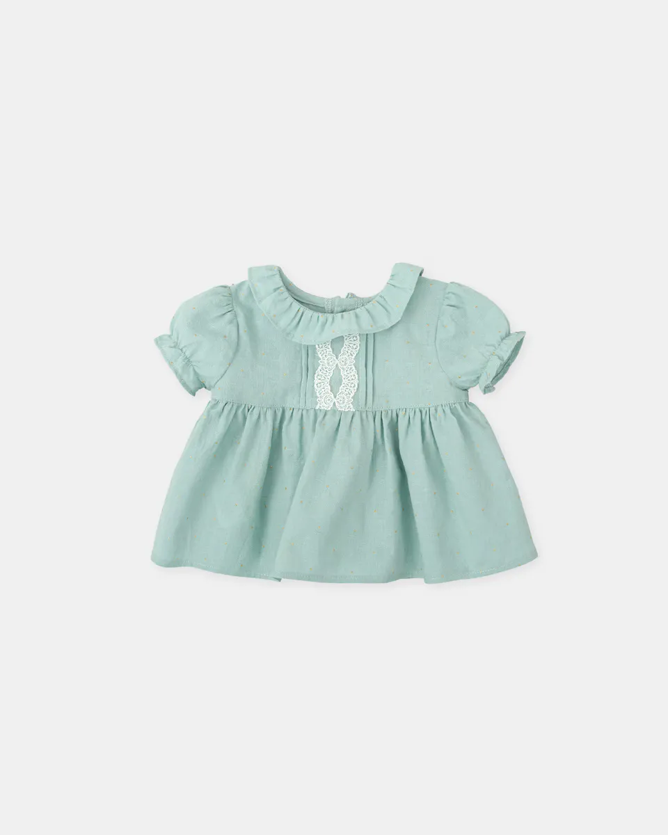 

Блузка из муслина для девочки с кружевной отделкой Tutto Piccolo, цвет Verde Agua