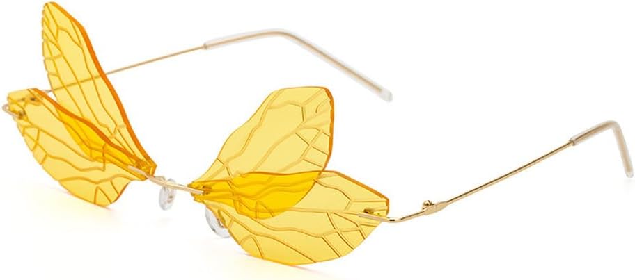 

Солнцезащитные очки без оправы «Стрекоза» для женщин, модные солнцезащитные очки с крыльями для мужчин, забавные солнцезащитные очки для вечеринок, унисекс, уникальные очки WNCKSQ, C4yellow