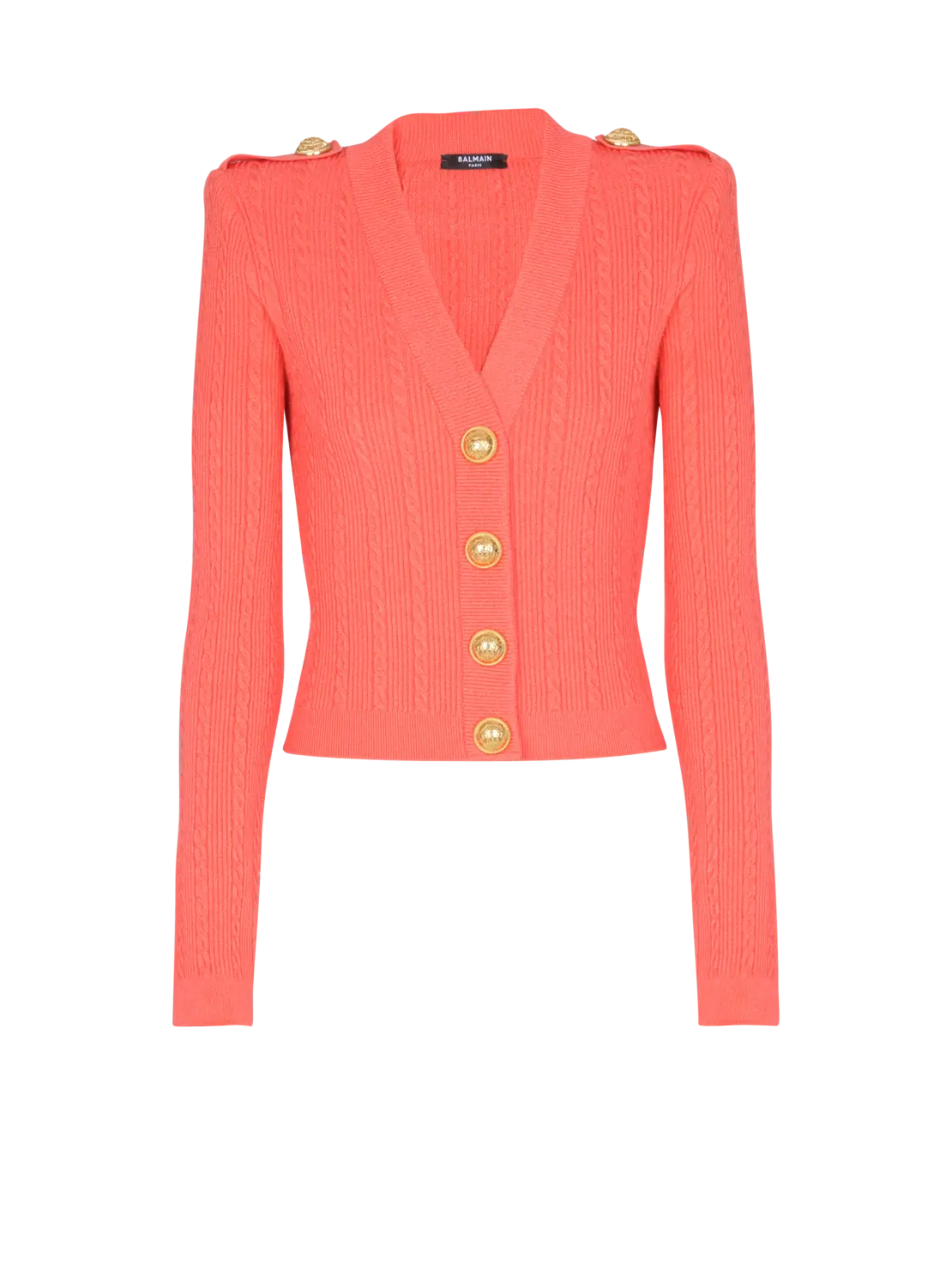 

Кардиган с длинными рукавами и вязаным узором «косы» Balmain, розовый