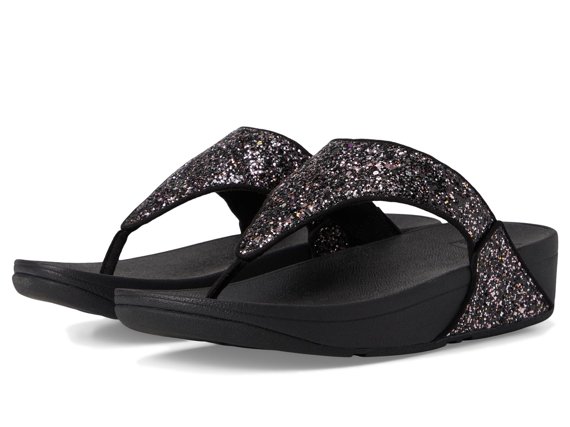 Сандалии FitFlop Lulu Multi-Tonal Glitter Toe-Post Sandals, черный мульти