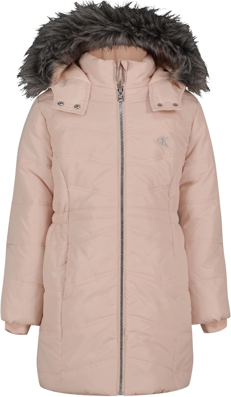 

Зимняя куртка-пуховик Calvin Klein для девочек с капюшоном, длинное плотное пальто с флисовой подкладкой, Aerial Heavenly Pink