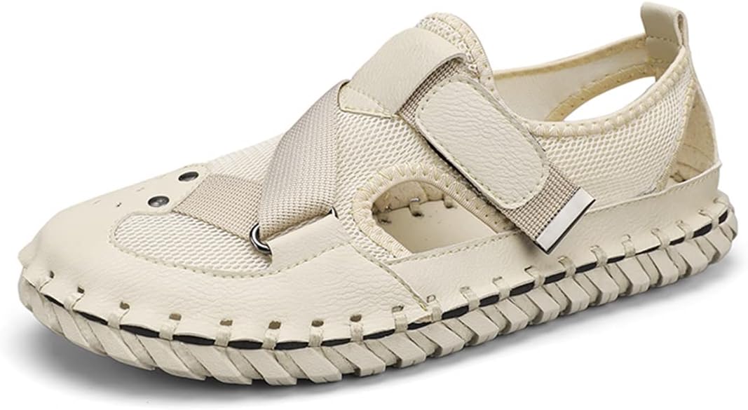 

Мужские повседневные сандалии из кожи для активного отдыха, походов и спорта с закрытым носком, дышащие, легкие сандалии для прогулок Generic, бежевый