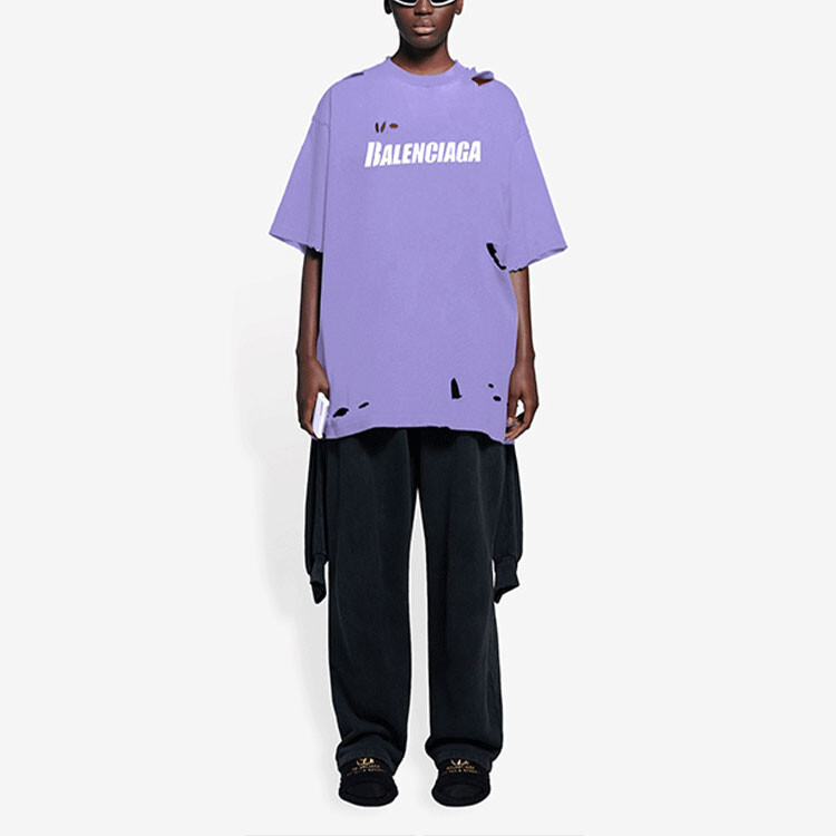 Футболка женская Balenciaga Boxy рваная, фиолетовый — фото 3