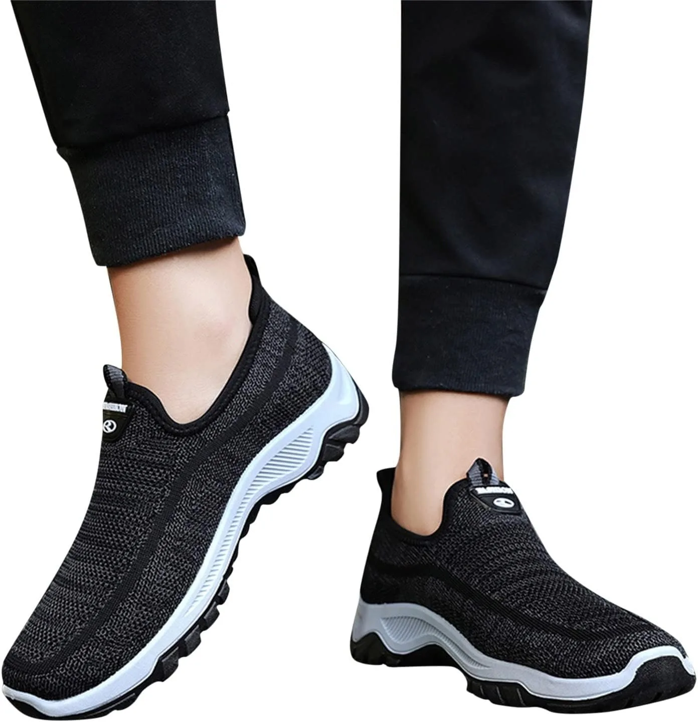 Модные кроссовки Herren-Sneaker-Socken fur Sommer und Herbst, einfarbig, gewebt, atmungsaktiv, bequem, zum Reinschlupfen, lassig, Sneaker-Socken fur Herren Generisch, черный — фото 3