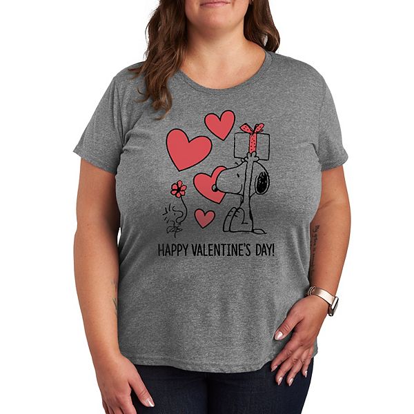 

Футболка с принтом Peanuts Snoopy & Woodstock Happy Valentine's Day Licensed Character, Heather Gray