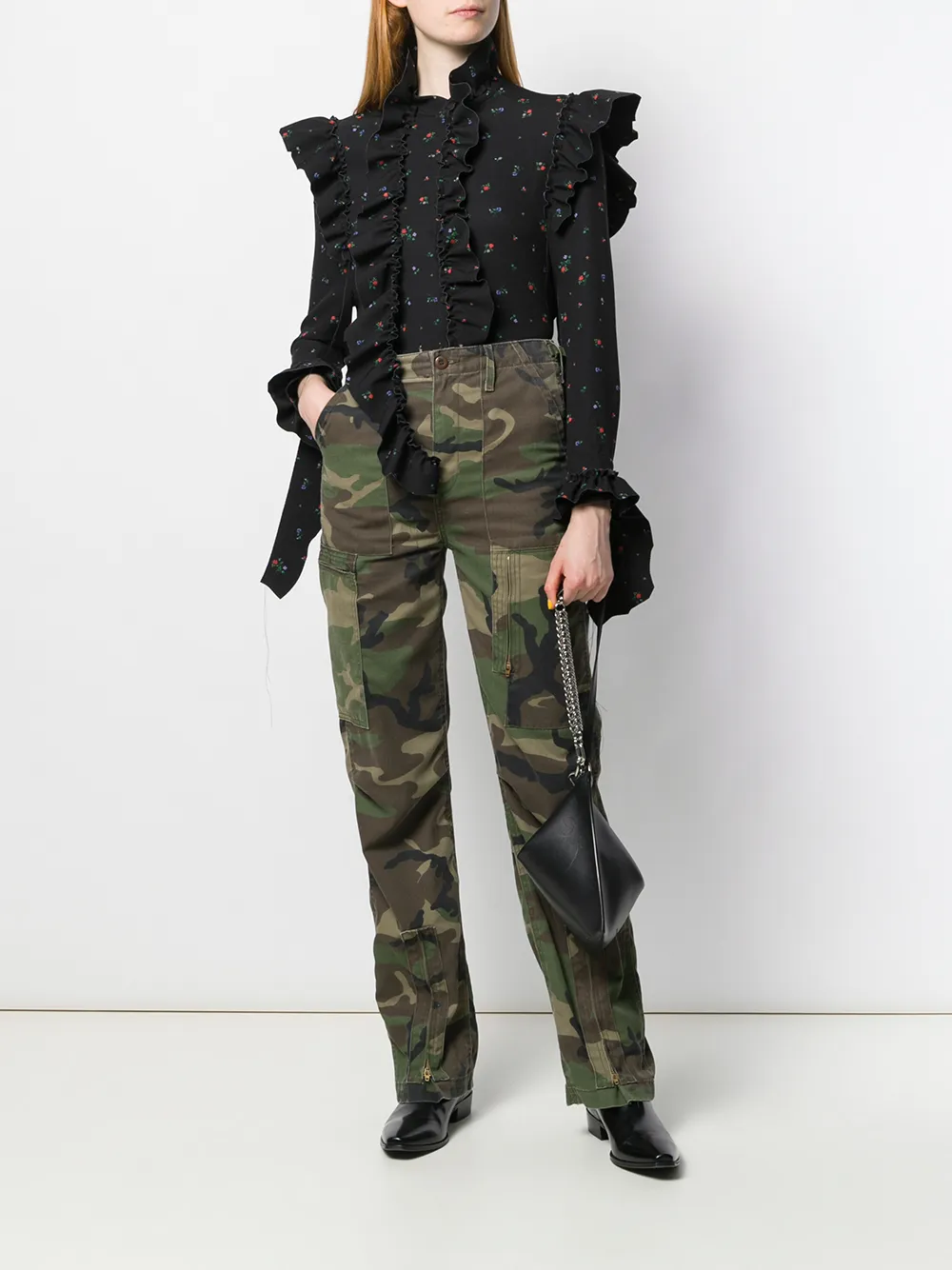 Рубашка с оборками и цветочным принтом Vetements, черный — фото 2
