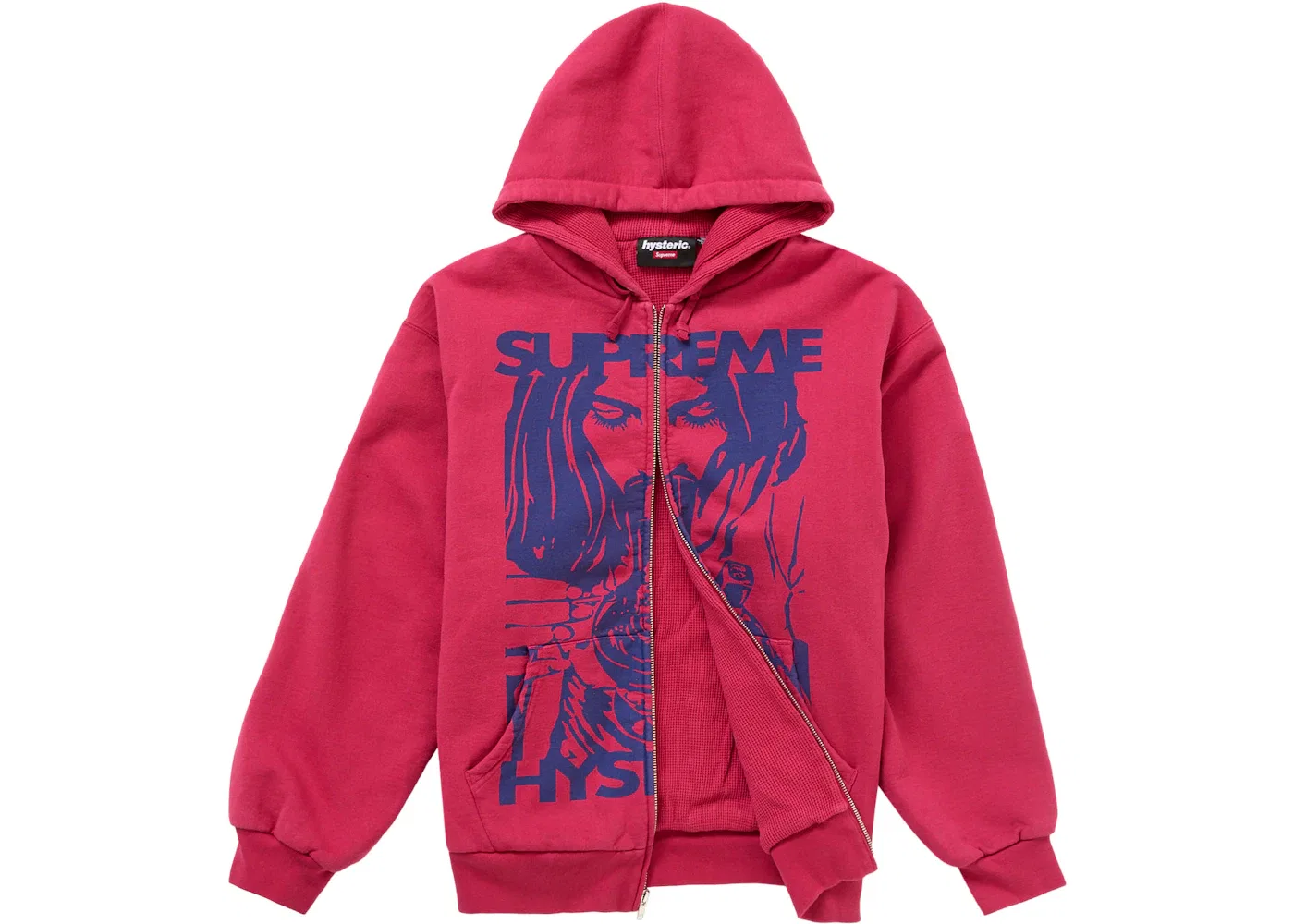 Мужской свитшот с капюшоном на молнии с термоизоляцией Supreme Hysteric Glamour Thermal Lined Zip Up Hooded Sweatshirt, Washed Red — фото 2