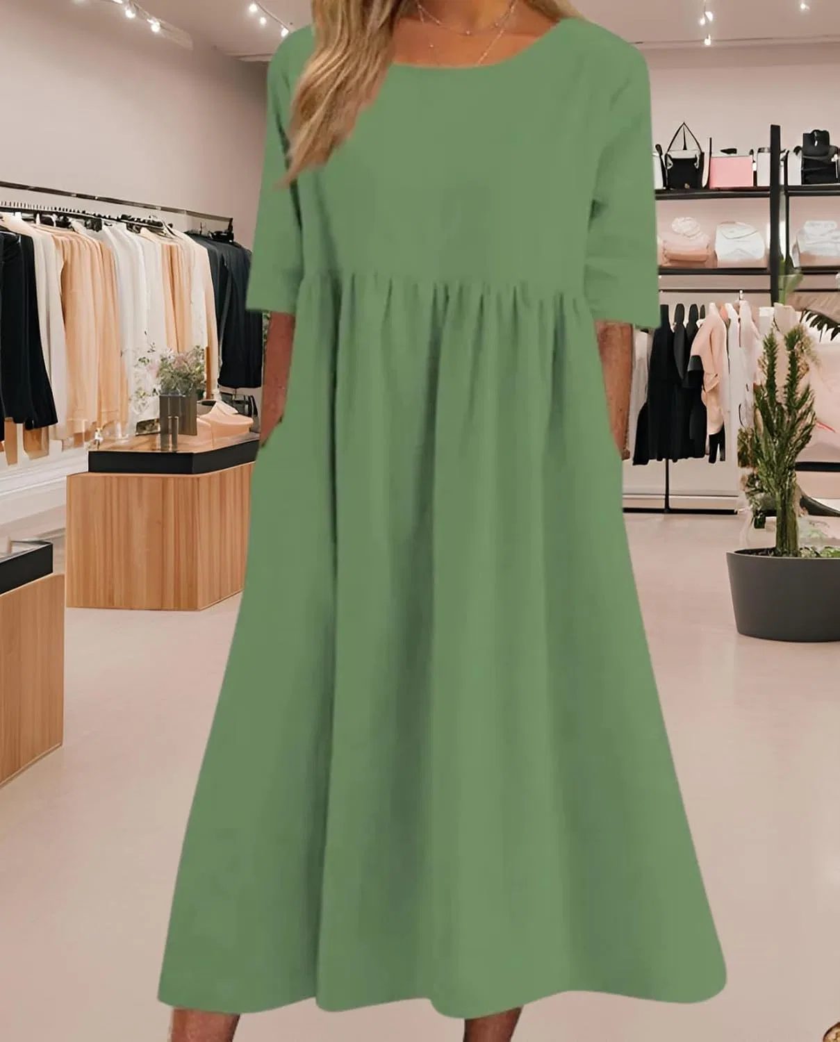 Женское макси-платье с круглым вырезом и коротким рукавом, Light Green — фото 3