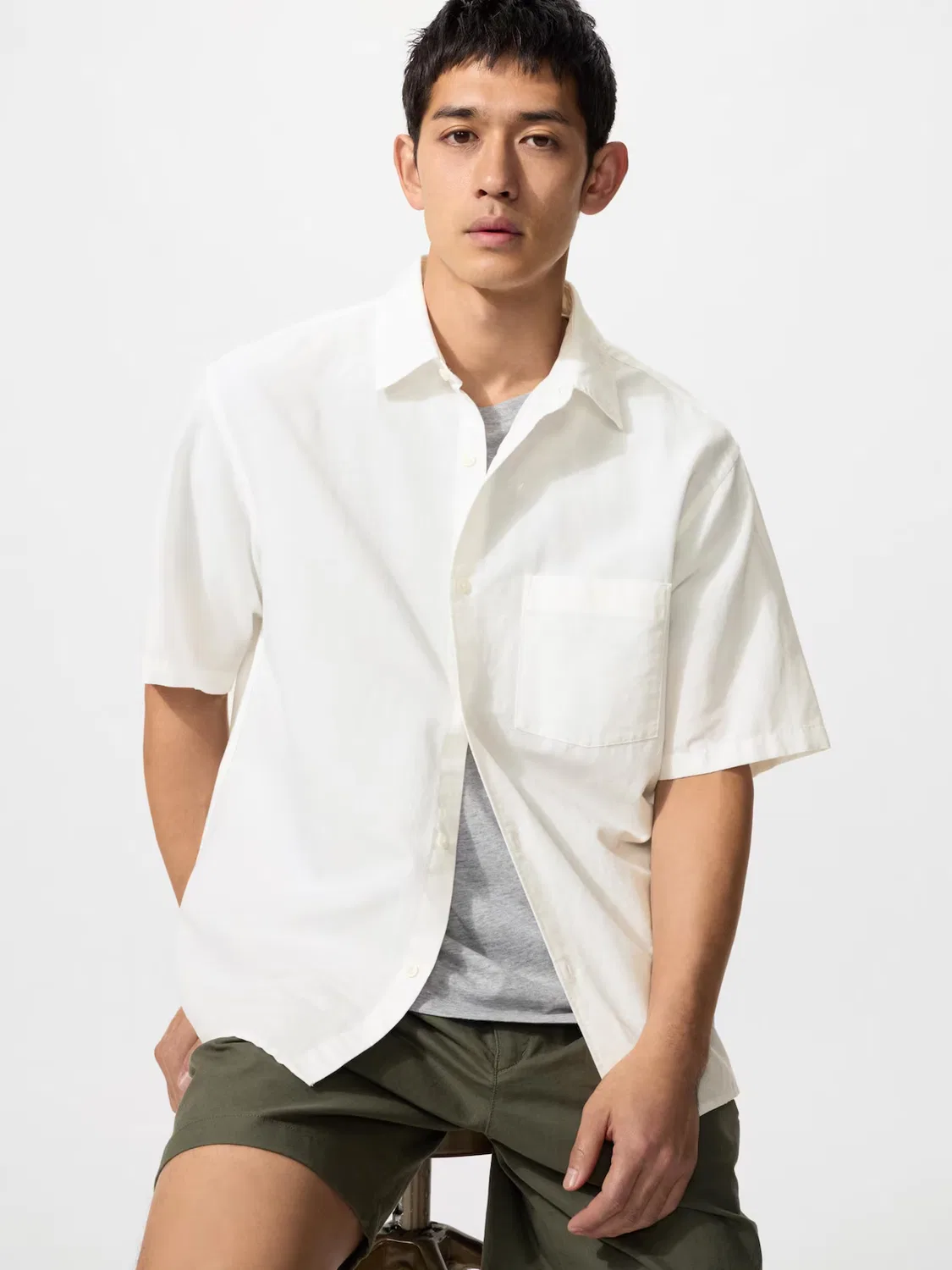 Рубашка Uniqlo, льняная хлопковая, белая