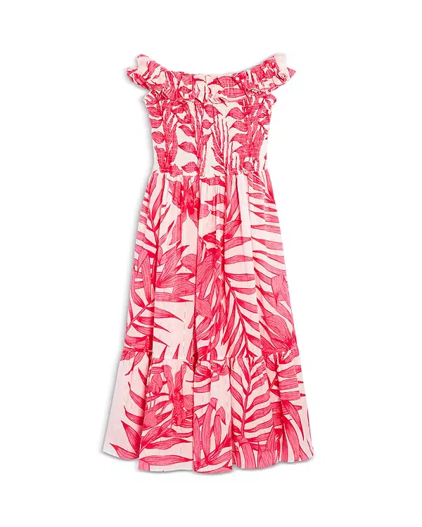 Детское платье для девочек с принтом Palm Leaf Poupette St. Barth, Pink Palm Leaf 3Pf