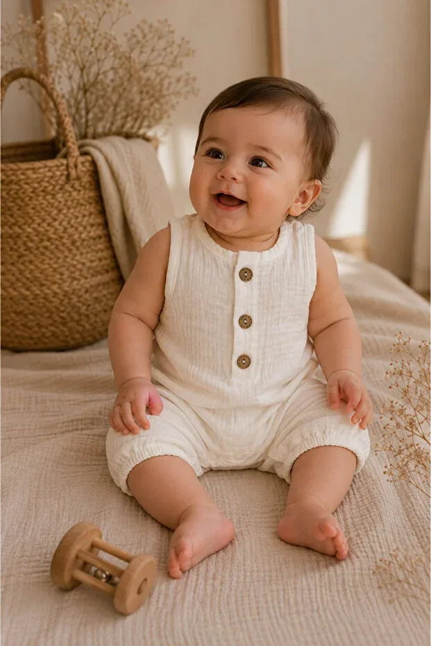 Детский комбинезон для девочек хлопковый Heianmono Kids, Nude Color — фото 4