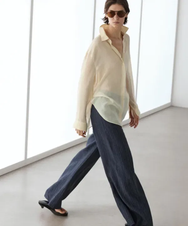 Брюки льняные в полоску, расклешенные, Massimo Dutti — фото 3