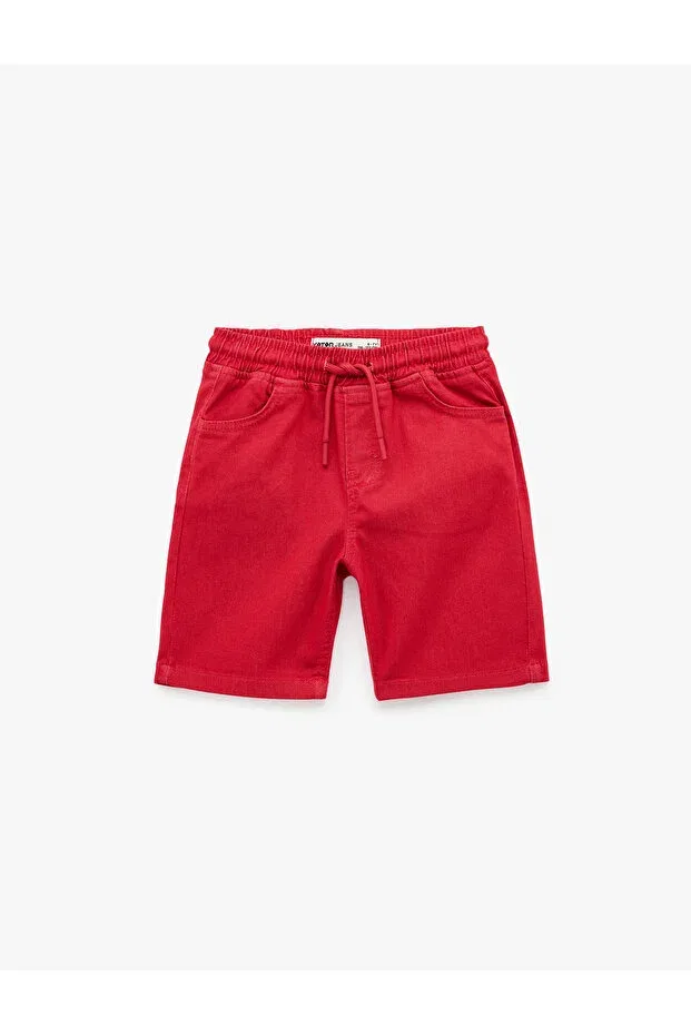 Детские шорты джинсовые с завязками Beli lace-up elastic slim fit denim shorts Koton, Red