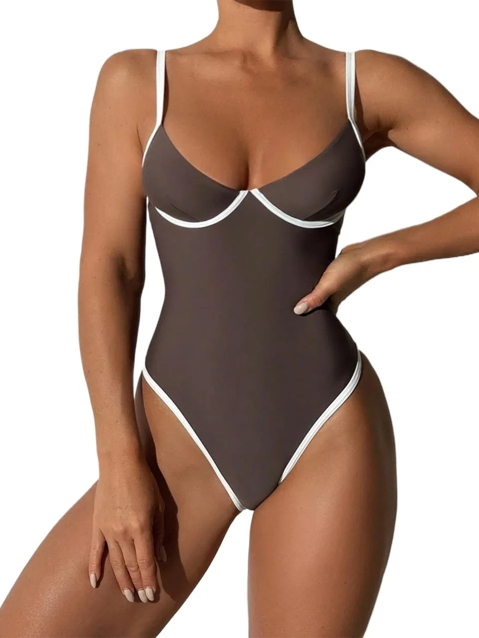 Женский цветной цельный купальник с открытой спиной High Stretch, Brown