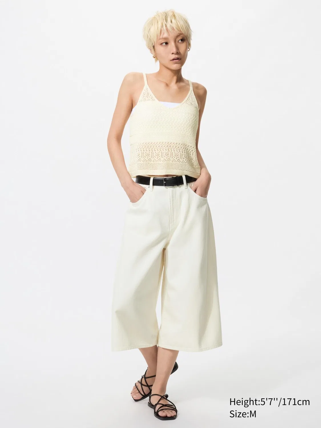 Кюлоты Uniqlo, джинсовые, драпированные, натуральный
