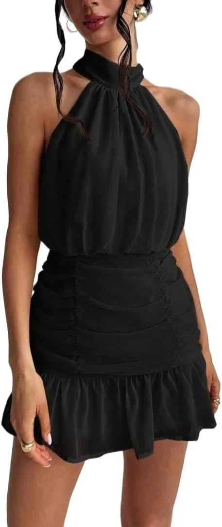 Женское мини-платье с открытой спиной Halter, Black
