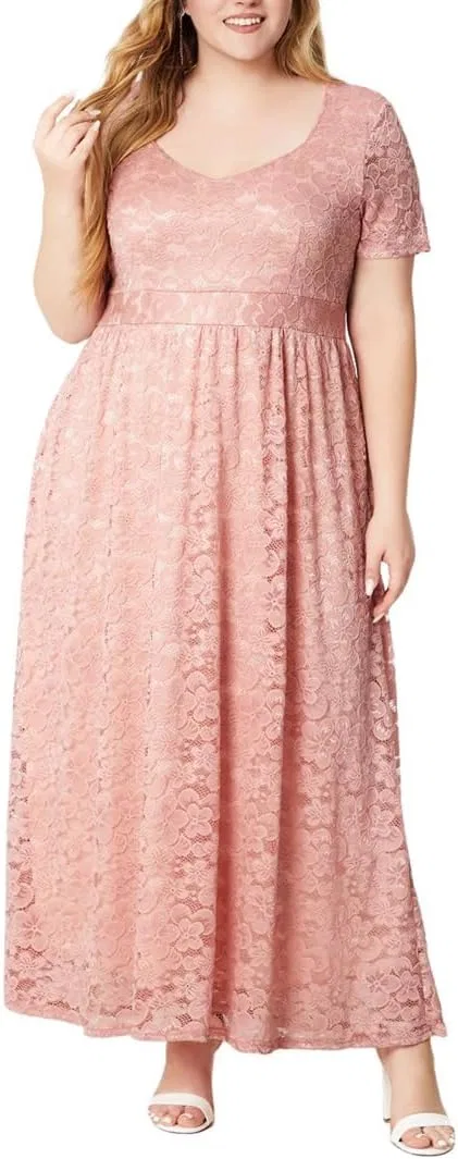 Женское вечернее платье A-силуэта с кружевом Plus Size, Pink