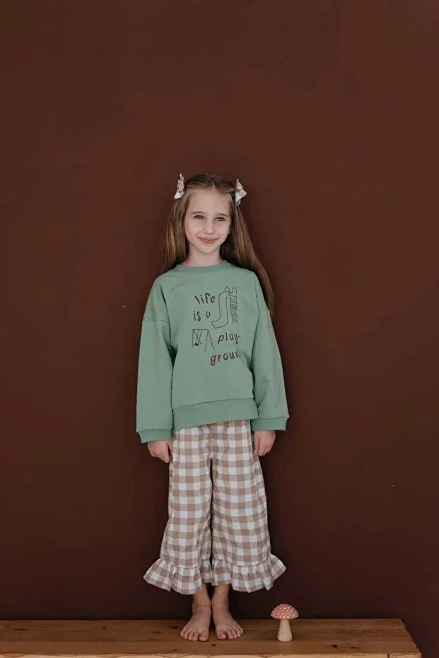 Детские свитшот для девочек с принтом Play Park Drawing And Printed Embossed Green Unisex Children'S Sweatshirt Ilo And Friends, Mint — фото 4