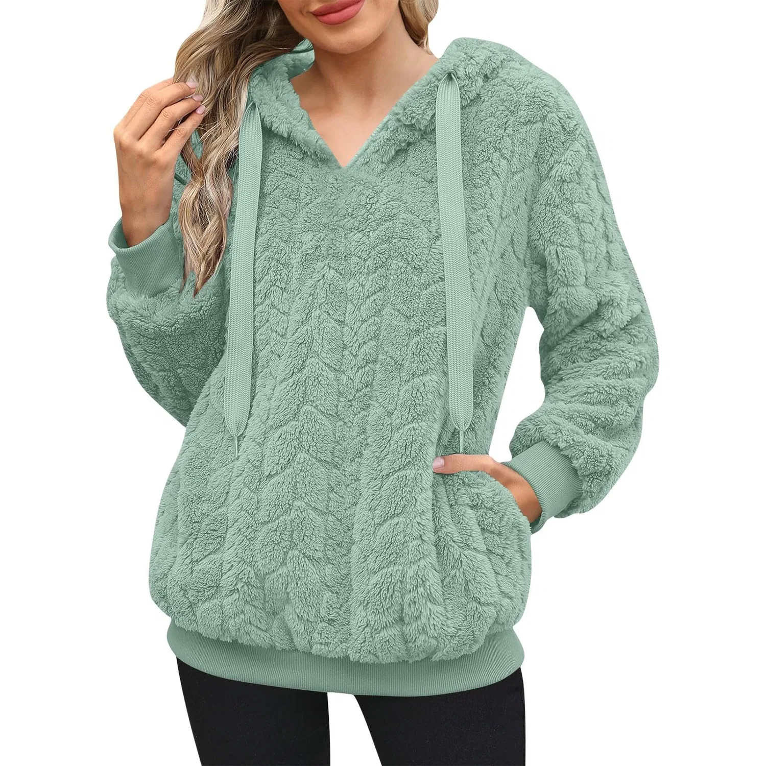 Женский худи с капюшоном из флиса с длинным рукавом, 02 Verde