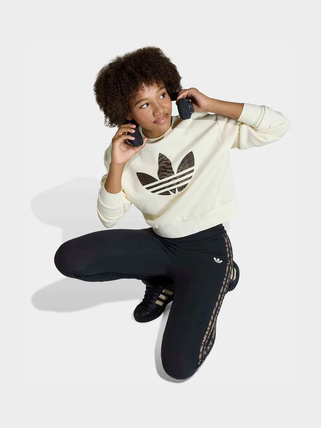 Леггинсы с принтом, модель Animal 3-Stripes, adidas Originals, черный — фото 3