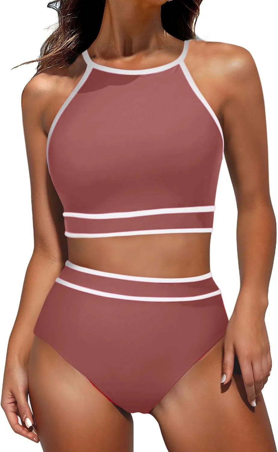Женский бикини-сет с высокой талией Colorblock, Brown