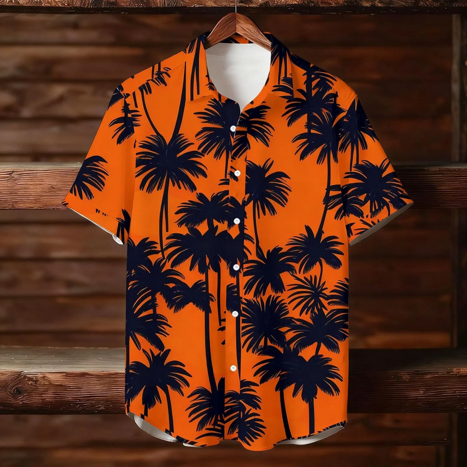 Мужская гавайская рубашка с цветочным принтом Button Down Casual Tee, Orange — фото 3