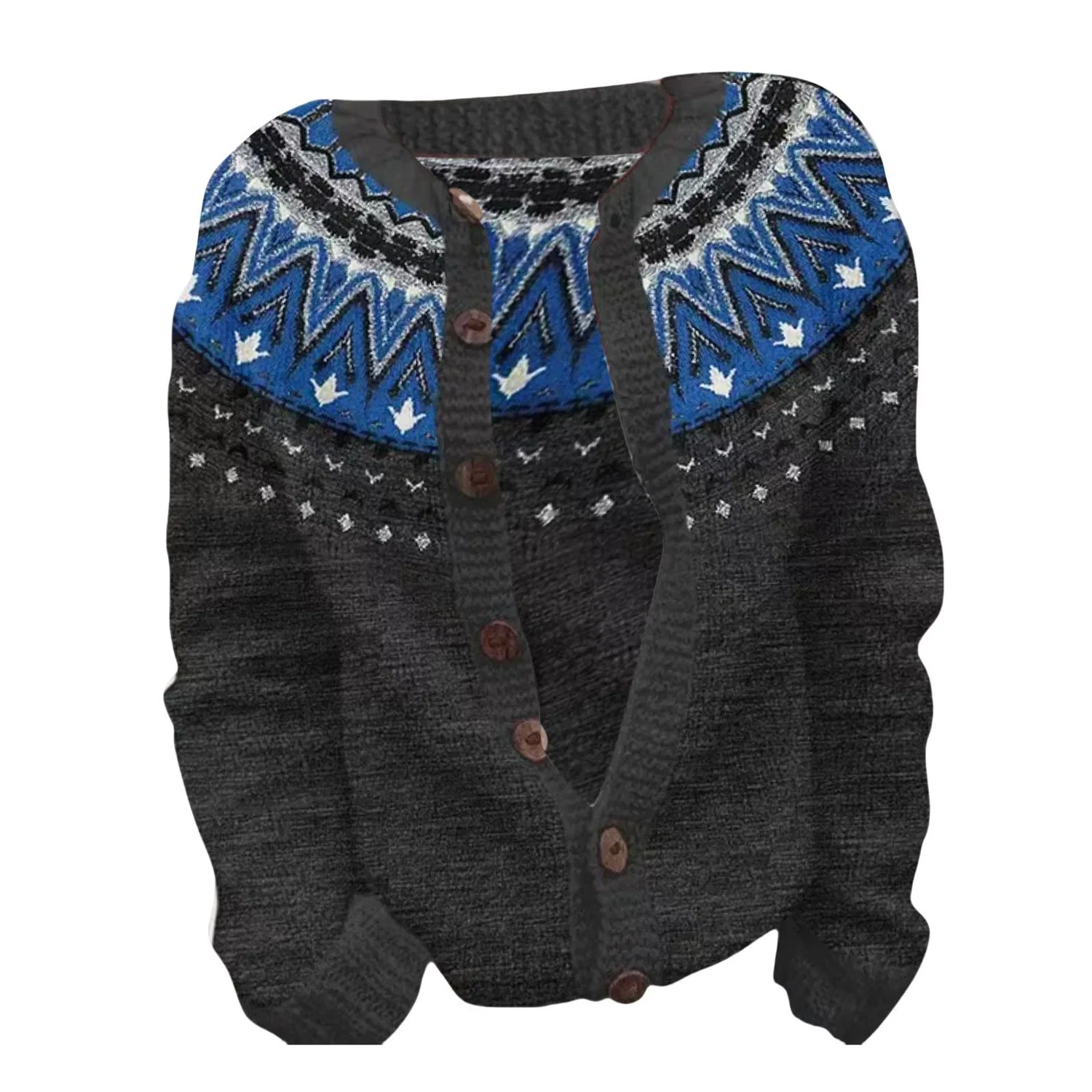 Женский кардиган с нордическим узором Fair Isle с длинным рукавом, Dark Gray-g — фото 3