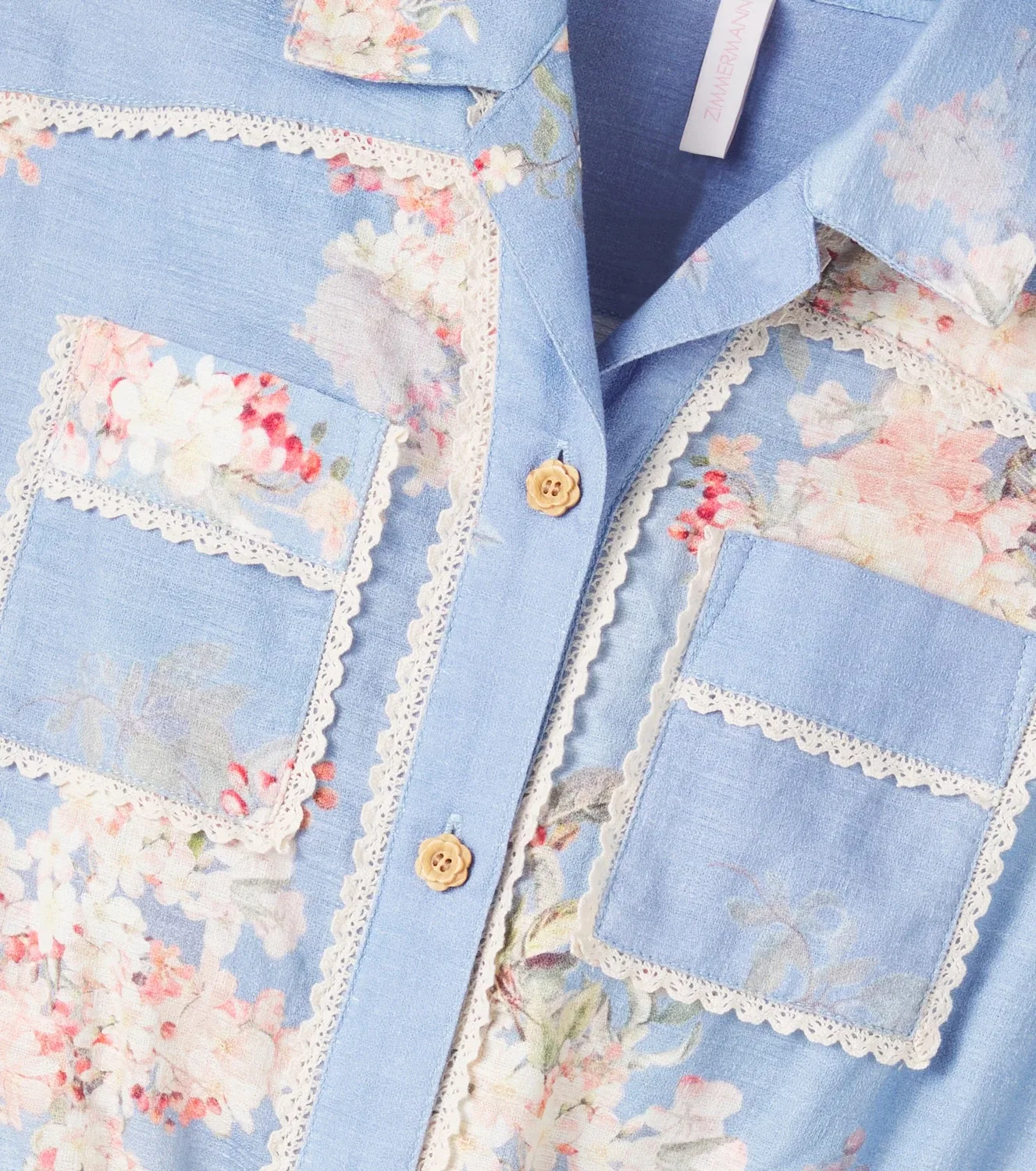 Комбинезон хлопковый с цветочным принтом Zimmermann Kids, синий — фото 3