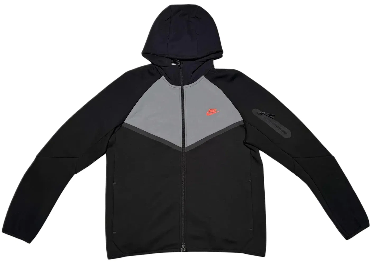 Мужская худи с капюшоном и молнией Tech Fleece Windrunner Nike, Black/Smoke Grey/Bright Crimson