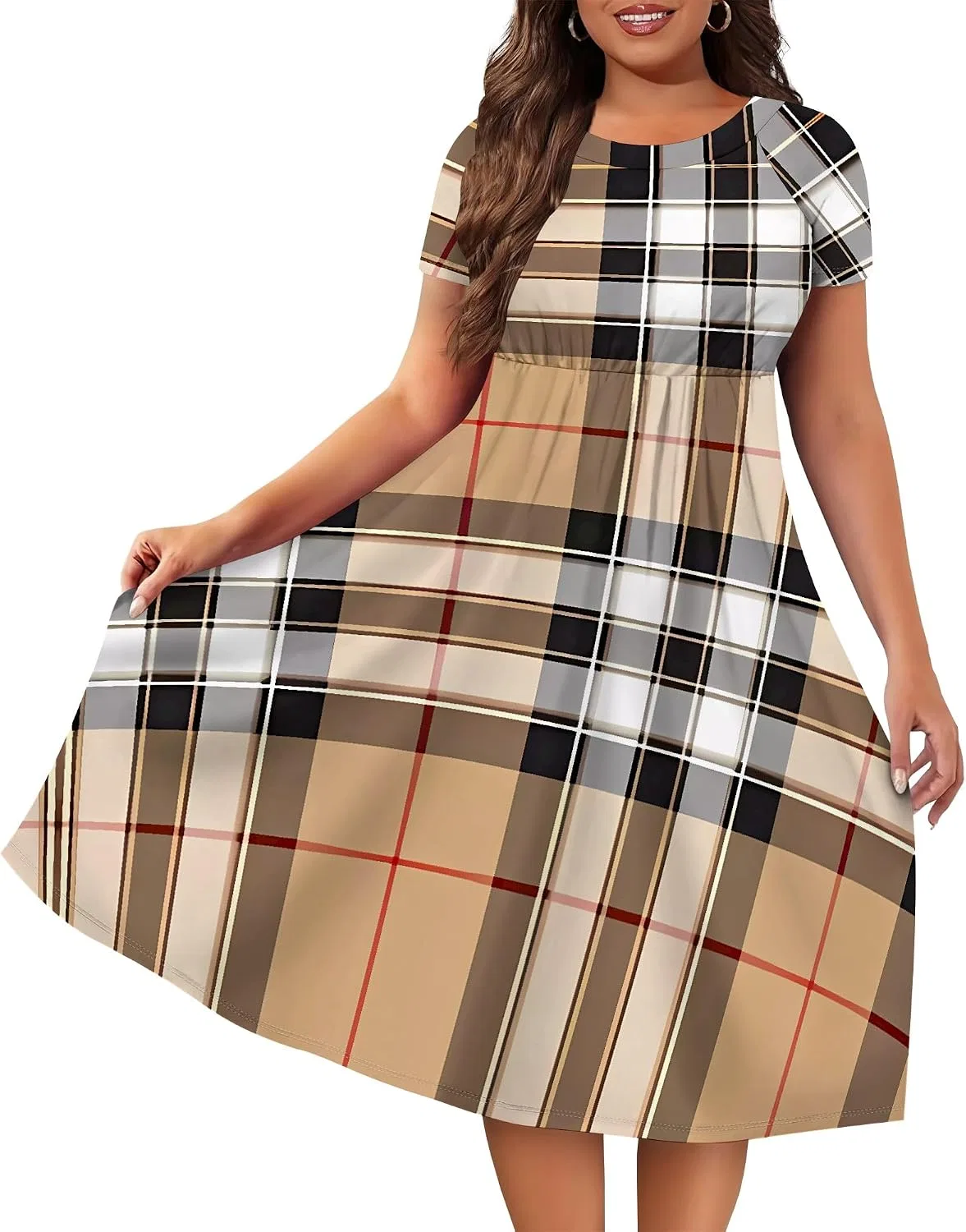 Женское платье-футболка свободного кроя с коротким рукавом, модель Summer Dress, светло-коричневый