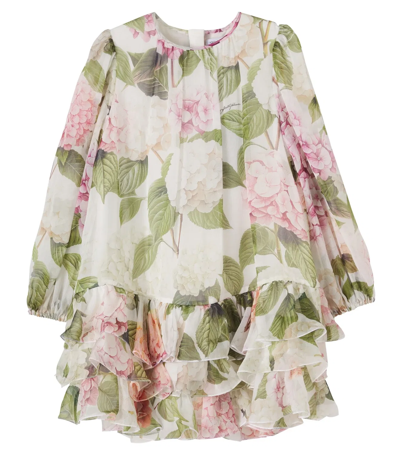 Платье из шелкового шифона с оборками Dolce&Gabbana Kids, белый