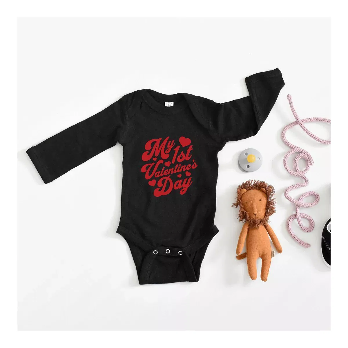Детский боди с длинным рукавом First Valentine's Cursive The Juniper Shop, Black — фото 2