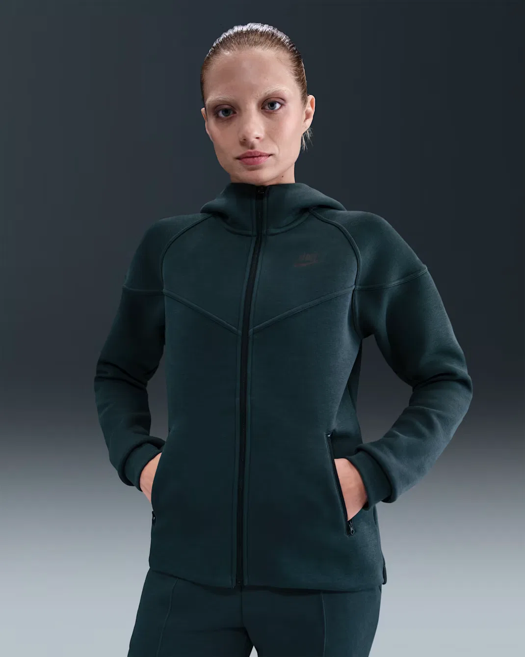 Женская толстовка на молнии Nike Sportswear Tech Fleece Windrunner, Seaweed/Black