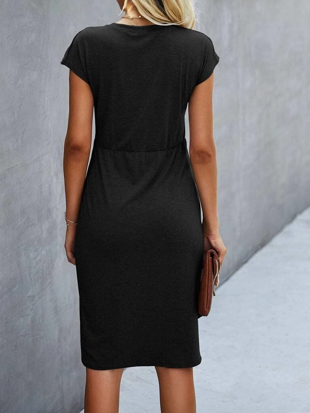 Женское миди-платье с круглым вырезом повседневное, Black — фото 2
