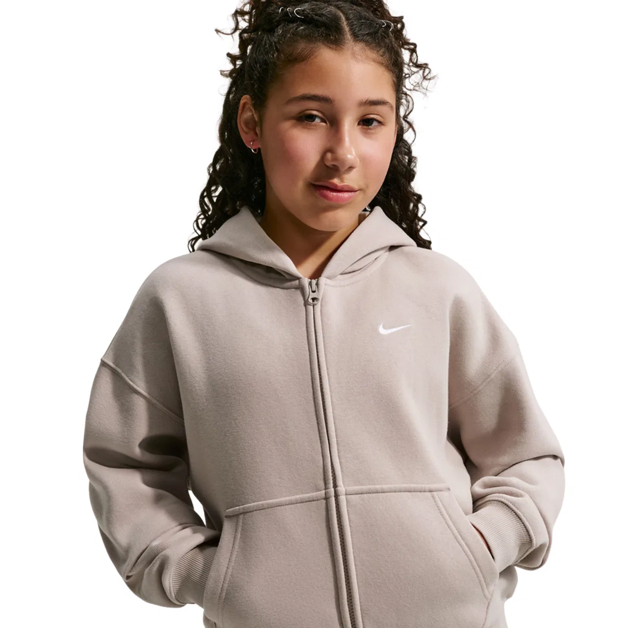 Детское худи оверсайз с длинным рукавом Nike Studio Fleece, Nike, White/Beige