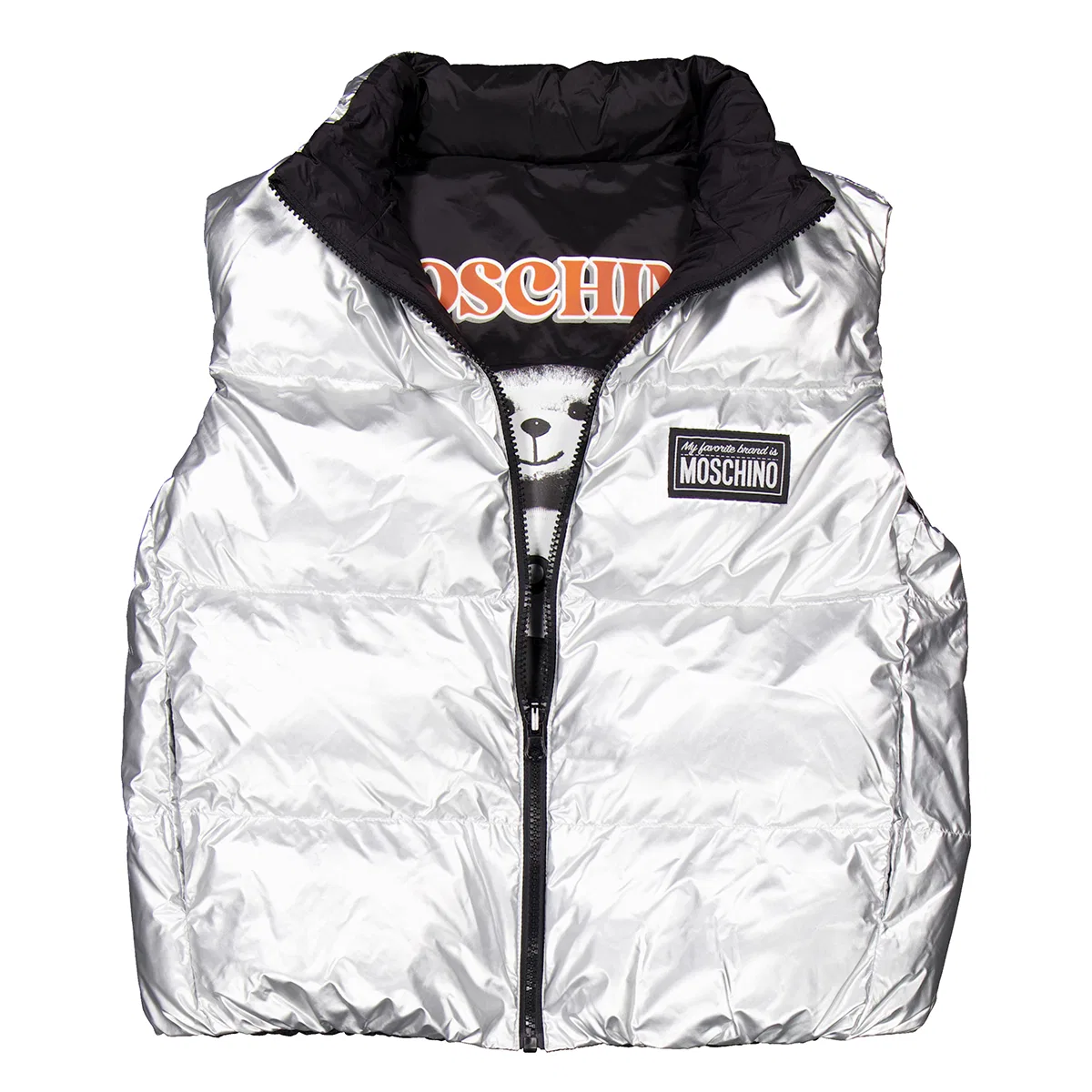 Жилет с логотипом и высоким воротником Boys Logo-Applique High Neck Vest Moschino, Silver — фото 4