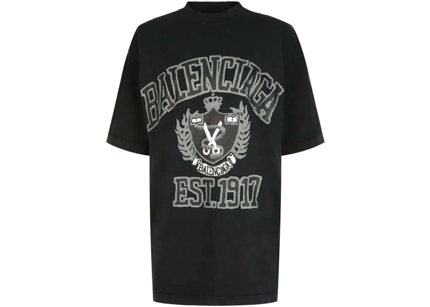 Женская футболка с принтом Oversized College Logo Balenciaga, Washed Black