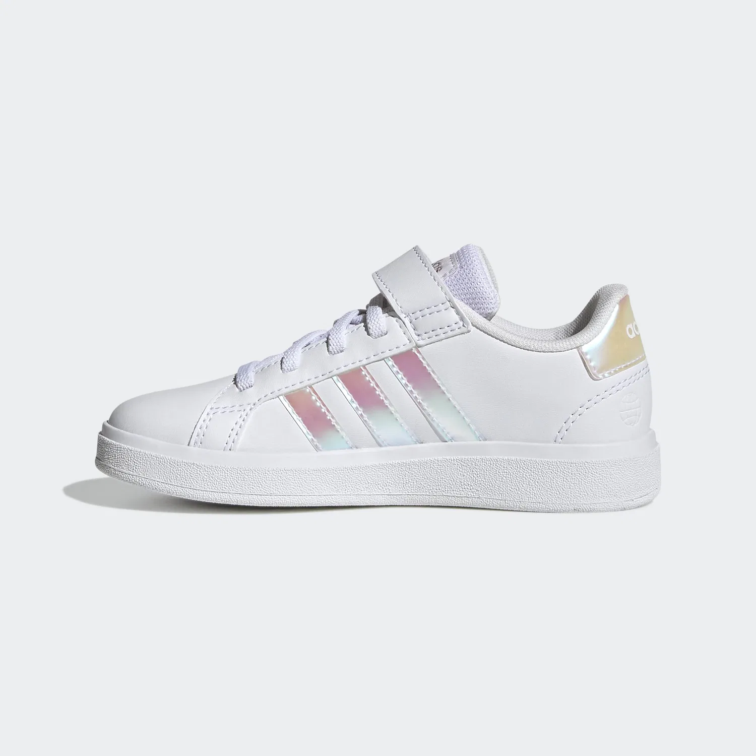 Детские кроссовки для мальчиков с закрытым носком Grand Court Lifestyle Court Elastic Lace and Top Strap Adidas, White Ftwr White Matte Silver Matte Silver — фото 2